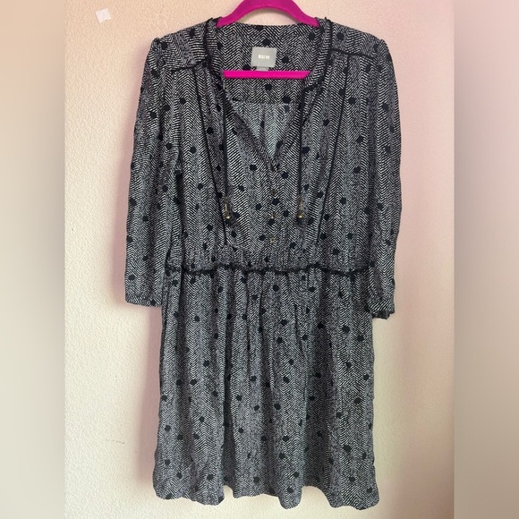 Anthropologie Maeve Galen Black & White Polka Dot Boho Striped Dress L - Picture 10 of 12
